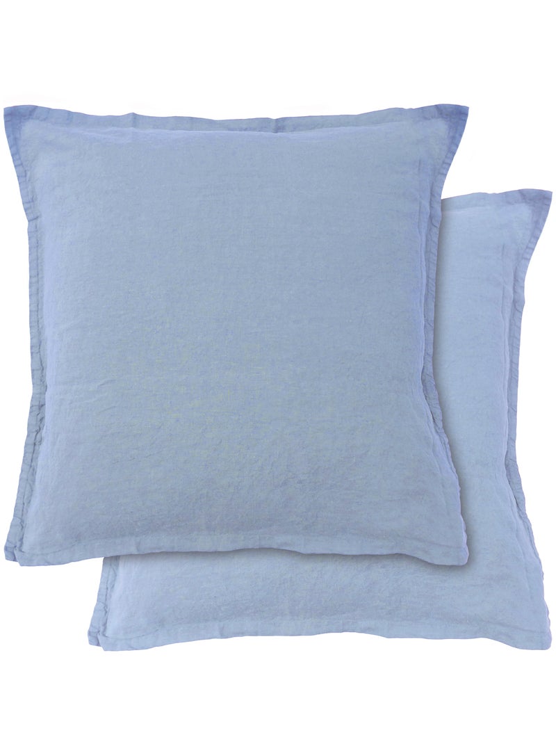 Set de 2 taies d'oreiller unies en lin, PASSION LIN Bleu - Kiabi