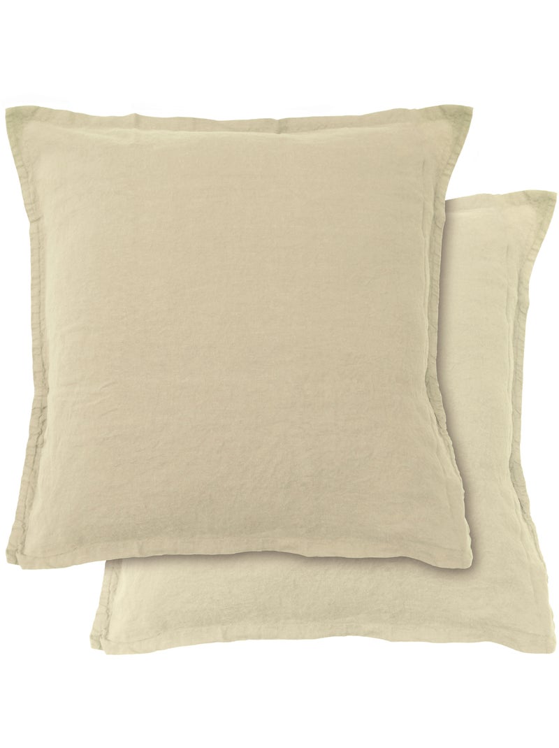 Set de 2 taies d'oreiller unies en lin, PASSION LIN Ivoire - Kiabi