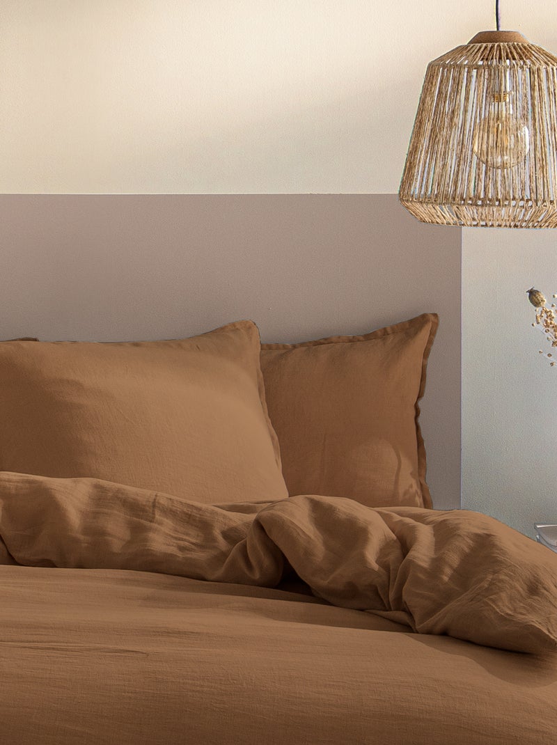 Set de 2 taies d'oreiller unies en lin, PASSION LIN Marron noisette - Kiabi