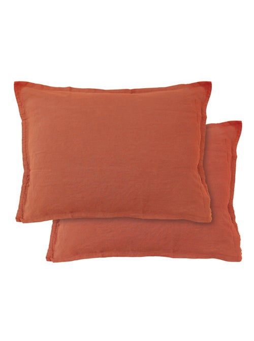 Set de 2 taies d'oreiller unies en lin, PASSION LIN - Kiabi