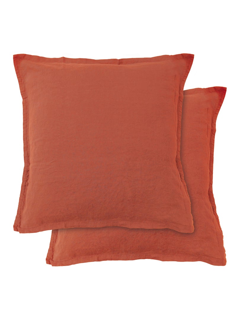 Set de 2 taies d'oreiller unies en lin, PASSION LIN Rouge - Kiabi