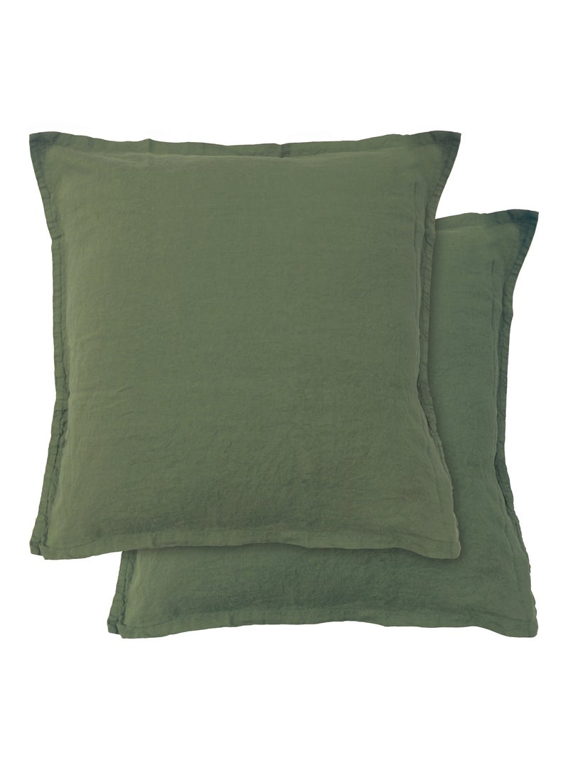 Set de 2 taies d'oreiller unies en lin, PASSION LIN Vert Sauge - Kiabi