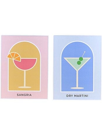 Set de 2 toiles décoratives colorées cocktail 30x40cm