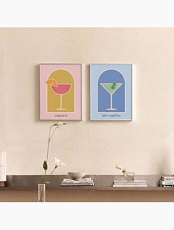 Set de 2 toiles décoratives colorées cocktail 30x40cm