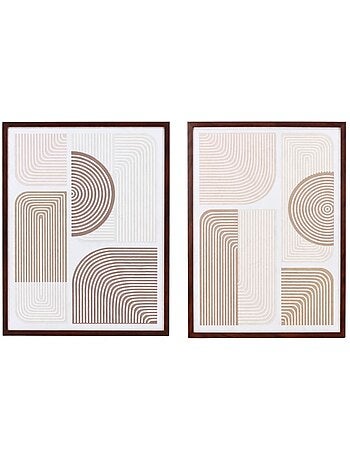 Set de 2 toiles en relief à motifs géométriques beiges 45x60cm