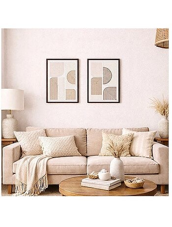 Set de 2 toiles en relief à motifs géométriques beiges 45x60cm