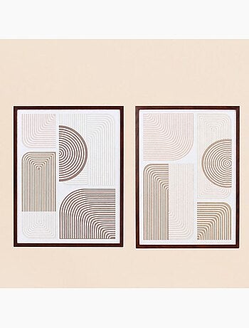 Set de 2 toiles en relief à motifs géométriques beiges, marrons 45x60cm