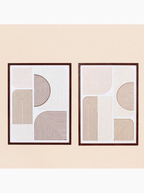 Set de 2 toiles en relief à motifs géométriques beiges, marrons 45x60cm - Kiabi