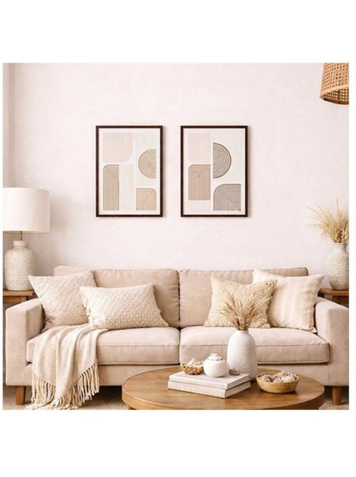 Set de 2 toiles en relief à motifs géométriques beiges, marrons 45x60cm - Kiabi