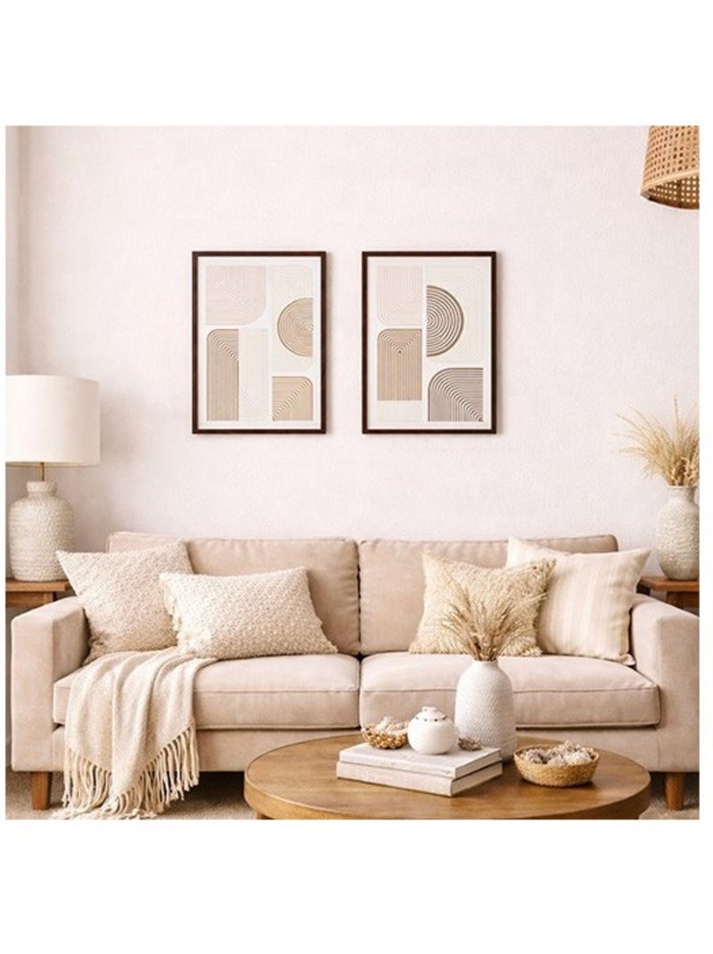 Set de 2 toiles en relief à motifs géométriques beiges, marrons 45x60cm Beige - Kiabi