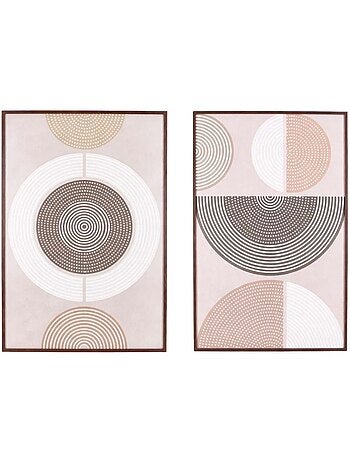 Set de 2 toiles en reliefs à motifs géométriques marrons 60x90cm