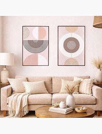 Set de 2 toiles en reliefs à motifs géométriques marrons 60x90cm