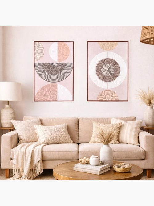 Set de 2 toiles en reliefs à motifs géométriques marrons 60x90cm - Kiabi