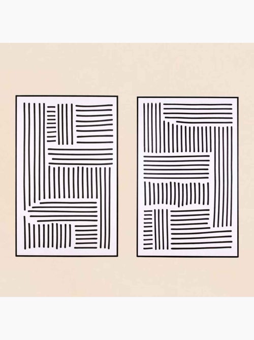 Set de 2 toiles imprimées motifs géométriques noirs et blancs 60x90cm - Kiabi