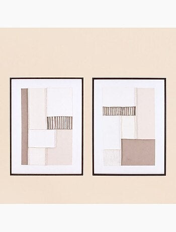 Set de 2 toiles peintes à la main à motifs géométriques beiges 60x80cm