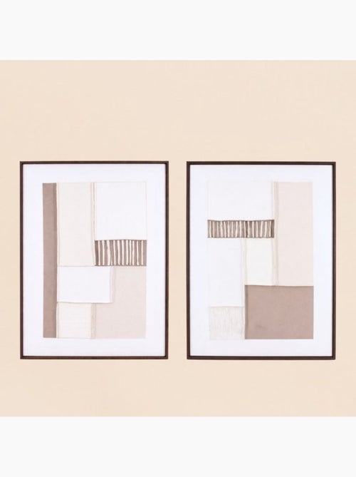 Set de 2 toiles peintes à la main à motifs géométriques beiges 60x80cm - Kiabi