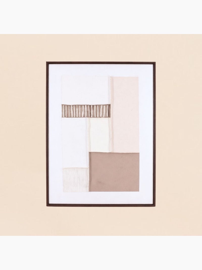 Set de 2 toiles peintes à la main à motifs géométriques beiges 60x80cm Beige - Kiabi