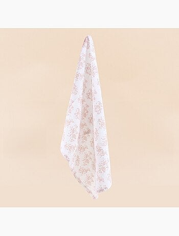 Set de 2 torchons motifs fleuris blanc, rose