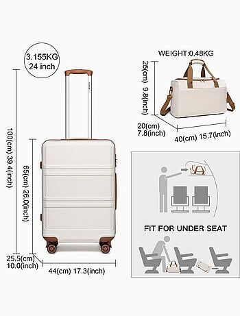 Set de 2 valises - 28x21x15 cm abs 4 roulettes serrure tsa - kono