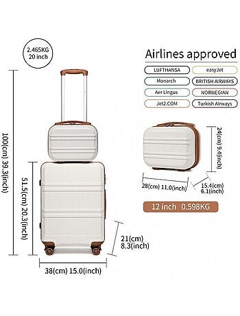 Set de 2 valises - 51.5x38x21 cm abs 4 roulettes serrure tsa - kono