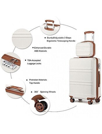 Set de 2 valises - 51.5x38x21 cm abs 4 roulettes serrure tsa - kono
