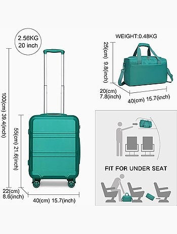 Set de 2 valises - 51.5x38x21 cm abs 4 roulettes serrure tsa - kono