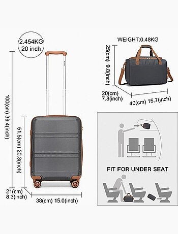 Set de 2 valises - 51.5x38x21 cm rigide 4 roulettes serrure tsa - kono
