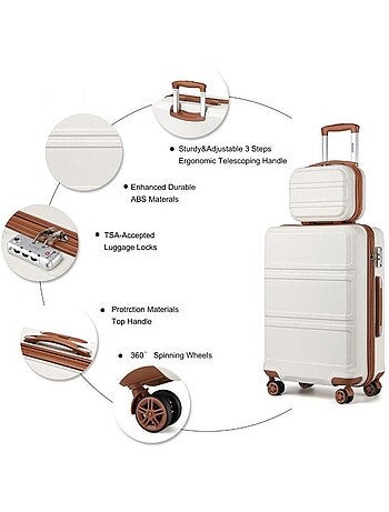 Set de 2 valises - 51.5x38x21 cm, rigide abs, 4 roues, serrure tsa - kono