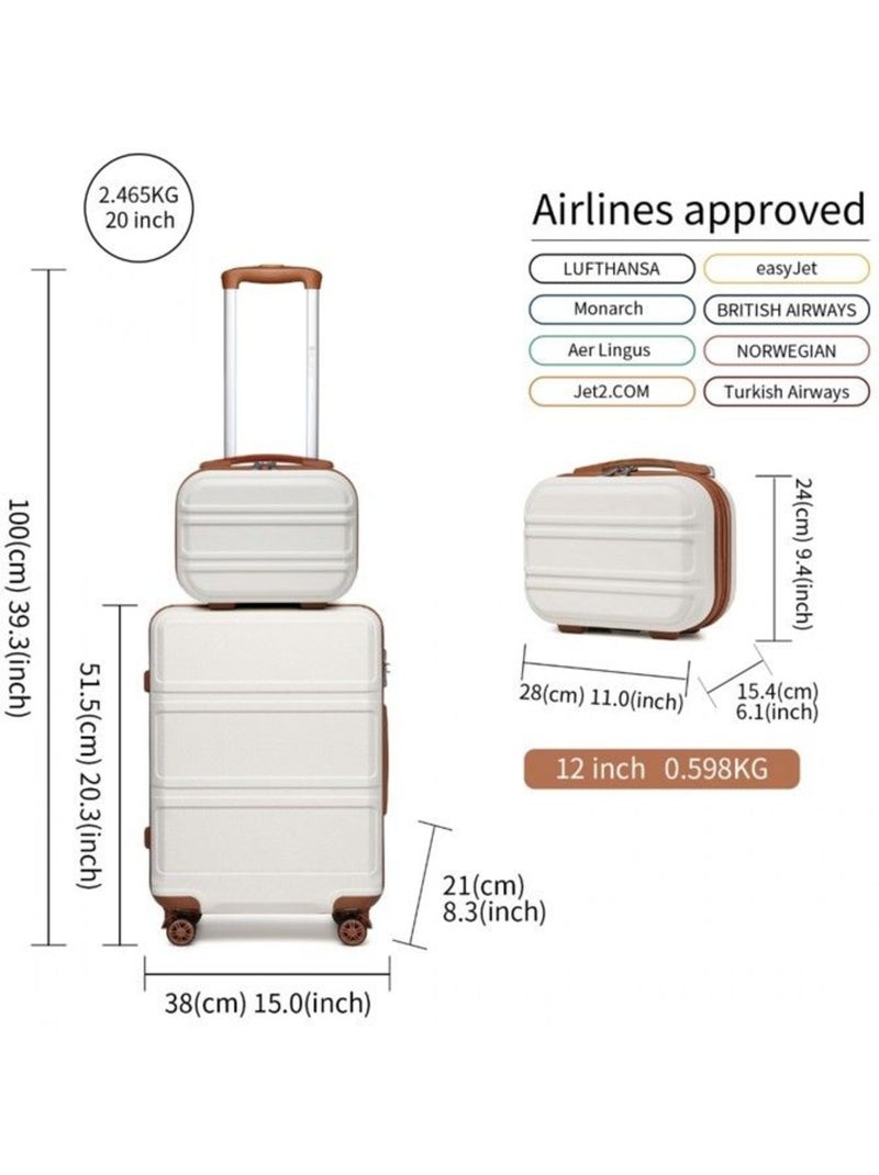 Set de 2 valises - 51.5x38x21 cm, rigide abs, 4 roues, serrure tsa - kono Blanc - Kiabi