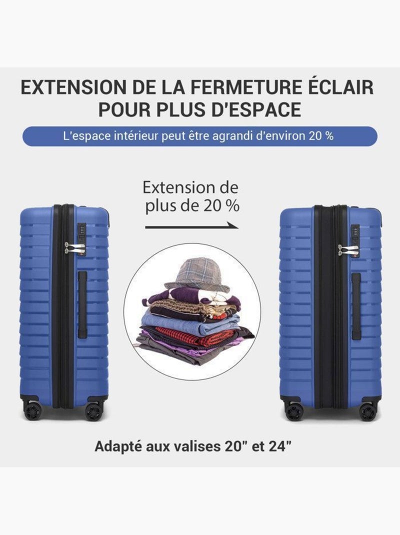 Set de 2 valises - 53+65 cm, rigide, extensible, 4 roues, serrure tsa - kono Bleu - Kiabi