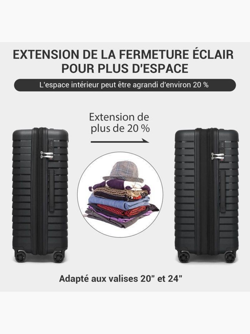 Set de 2 valises - 53+65 cm, rigide, extensible, 4 roues, serrure tsa - kono Noir - Kiabi