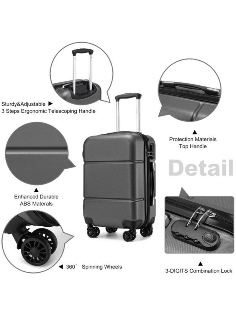Set de 2 valises - 54x38x22 cm, rigide abs, 4 roues, serrure à code - kono Gris - Kiabi