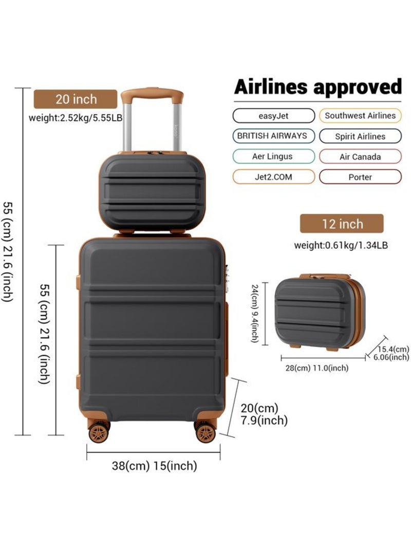 Set de 2 valises - 55x38x20 cm abs+pc 4 roulettes serrure tsa - kono Gris - Kiabi