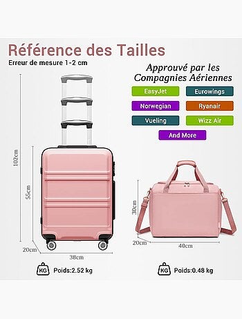 Set de 2 valises - 55x38x20 cm abs+pc 4 roulettes serrure tsa - kono