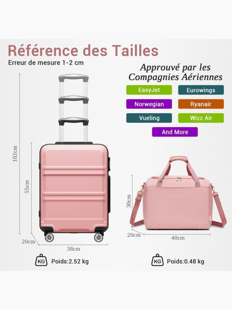 Set de 2 valises - 55x38x20 cm abs+pc 4 roulettes serrure tsa - kono Rose - Kiabi