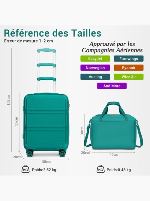 Set de 2 valises - 55x38x20 cm, rigide abs + pc, 4 roues 360°, serrure tsa - kono - Kiabi Set de 2 valises - 55x38x20 cm, rigide abs + pc, 4 roues 360°, serrure tsa - kono - Kiabi