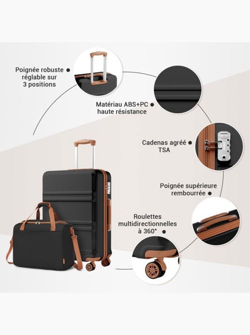 Set de 2 valises - 55x38x20 cm, rigide abs + pc, 4 roues 360°, serrure tsa - kono - Kiabi Set de 2 valises - 55x38x20 cm, rigide abs + pc, 4 roues 360°, serrure tsa - kono - Kiabi