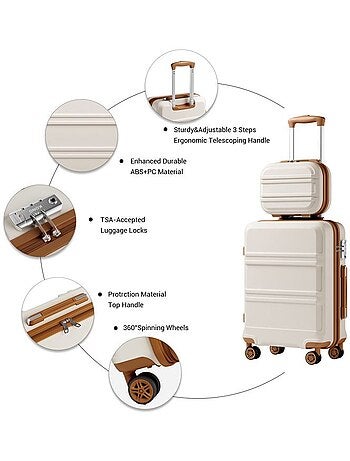 Set de 2 valises - 55x38x20 cm, rigide abs + pc, 4 roues, serrure tsa - kono