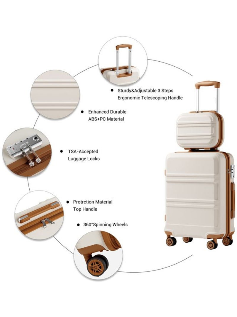 Set de 2 valises - 55x38x20 cm, rigide abs + pc, 4 roues, serrure tsa - kono Blanc - Kiabi