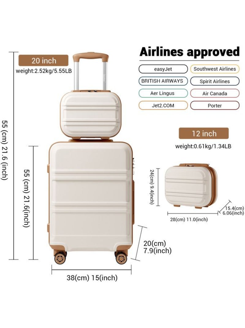 Set de 2 valises - 55x38x20 cm, rigide abs + pc, 4 roues, serrure tsa - kono Blanc - Kiabi