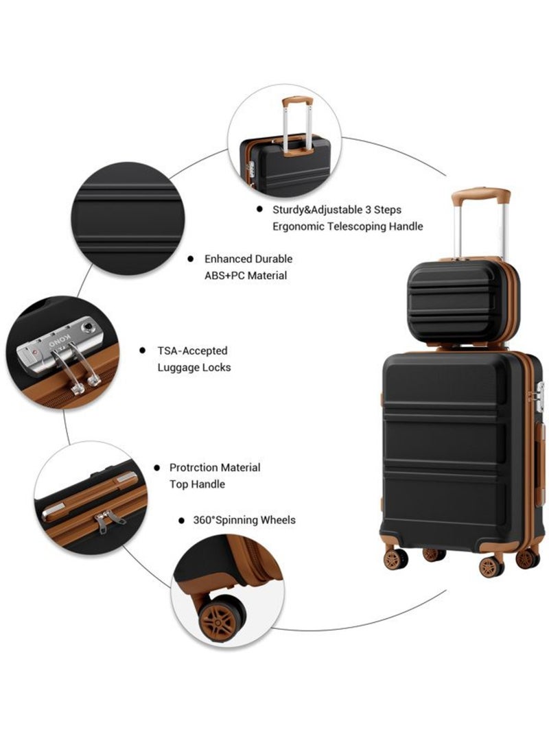 Set de 2 valises - 55x38x20 cm, rigide abs + pc, 4 roues, serrure tsa - kono Noir - Kiabi