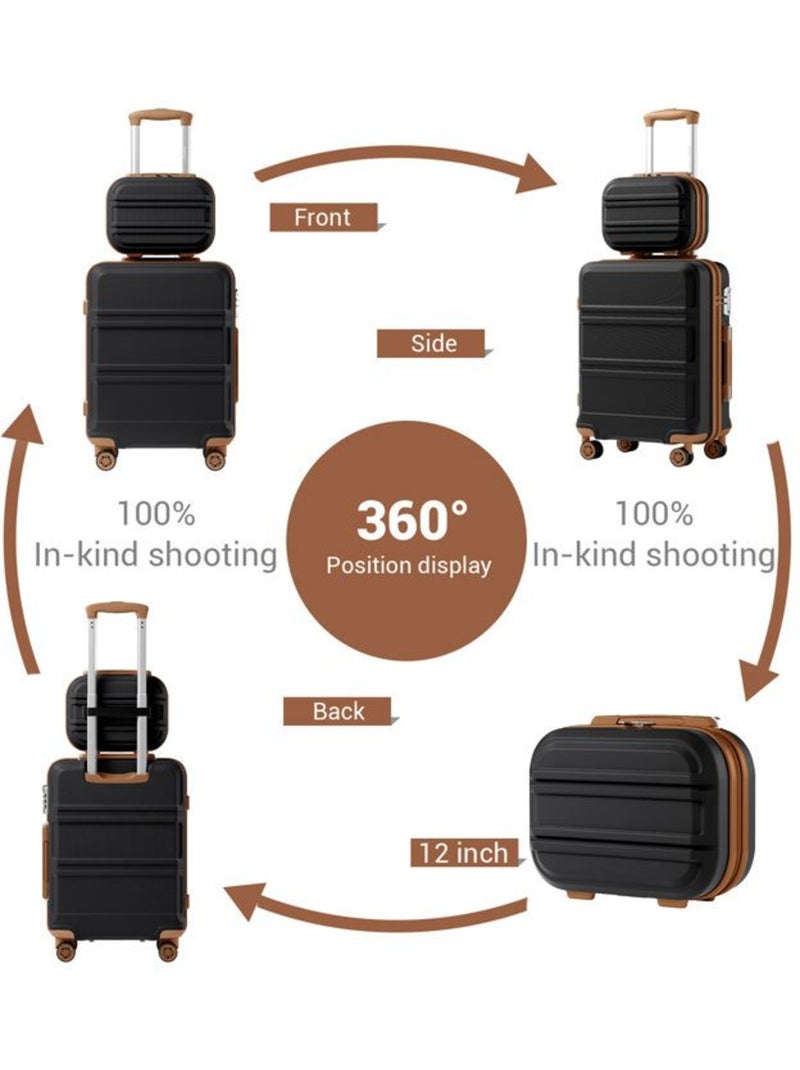 Set de 2 valises - 55x38x20 cm, rigide abs + pc, 4 roues, serrure tsa - kono Noir - Kiabi