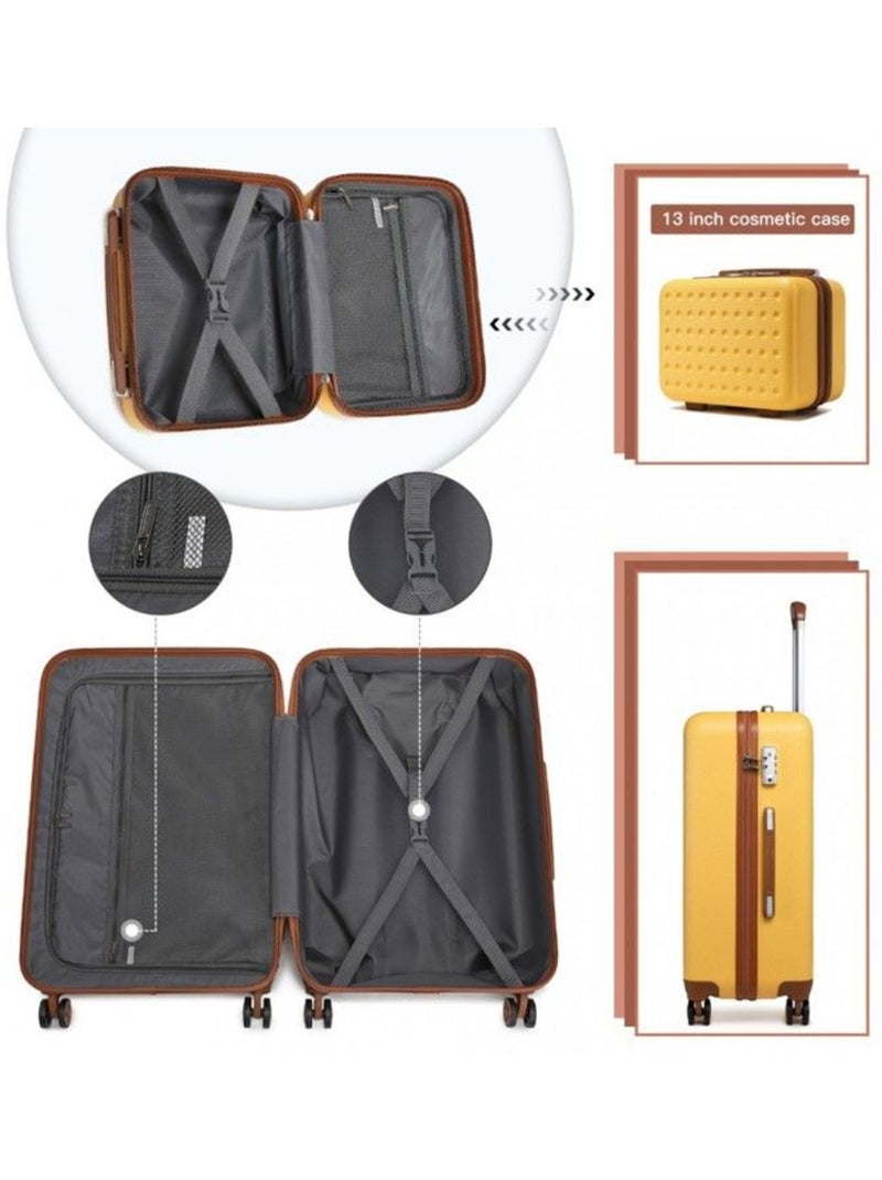 Set de 2 valises - 55x38x24 cm abs 4 roulettes serrure tsa - kono Jaune - Kiabi