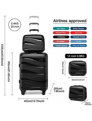 Set de 2 valises - 55x40x20 cm rigide 4 roulettes serrure tsa - kono