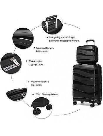 Set de 2 valises - 55x40x20 cm rigide 4 roulettes serrure tsa - kono