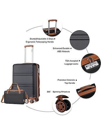 Set de 2 valises - 55x40x22 cm abs 4 roulettes serrure tsa - kono