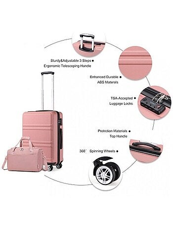 Set de 2 valises - 55x40x22 cm abs 4 roulettes serrure tsa - kono