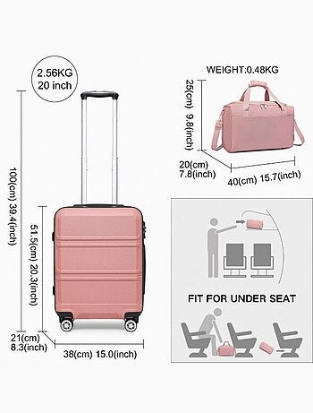 Set de 2 valises - 55x40x22 cm abs 4 roulettes serrure tsa - kono