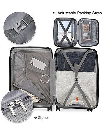 Set de 2 valises - 55x40x22 cm rigide 4 roulettes serrure tsa - british traveller