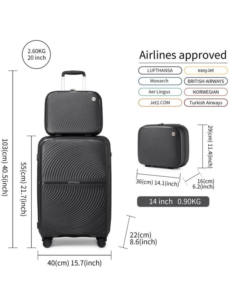 Set de 2 valises - 55x40x22 cm rigide 4 roulettes serrure tsa - british traveller Noir - Kiabi